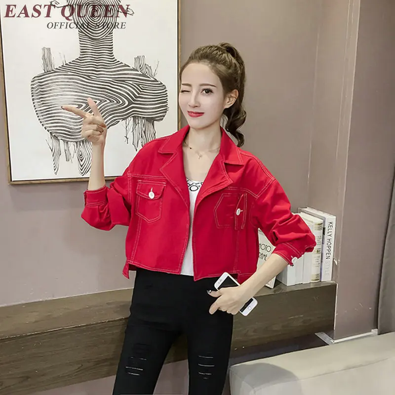 Женская джинсовая куртка красная черная для подростков осень 2018 KK1499 H|fashion jeans