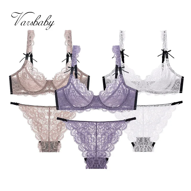 khaki purple white Varsbaby 3 компл./лот размера плюс чашка женское нижнее белье Ультра-тонкий прозрачный бюстгальтер наборы для ухода за кожей - Цвет: khaki purple white