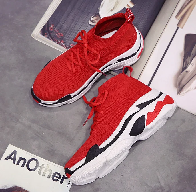 Модные трикотажные сетчатые женские носки Mujer на толстой подошве Zapatillas Plimsolls