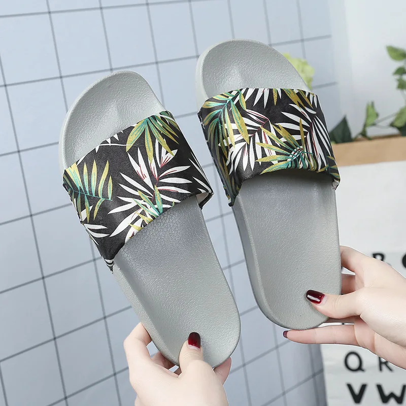 2018 New Design Bamboo Leaves Summer Vacation Slippers Lovely Women Big Size 36-41 Outside Beach Shoes Comfortable Home | Обувь