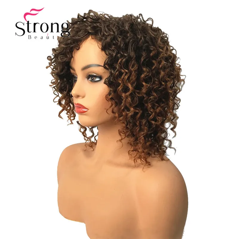 StrongBeauty короткие коричневые основные Омбре кудрявые афро Высокая Тепло ОК полный синтетический парик парики