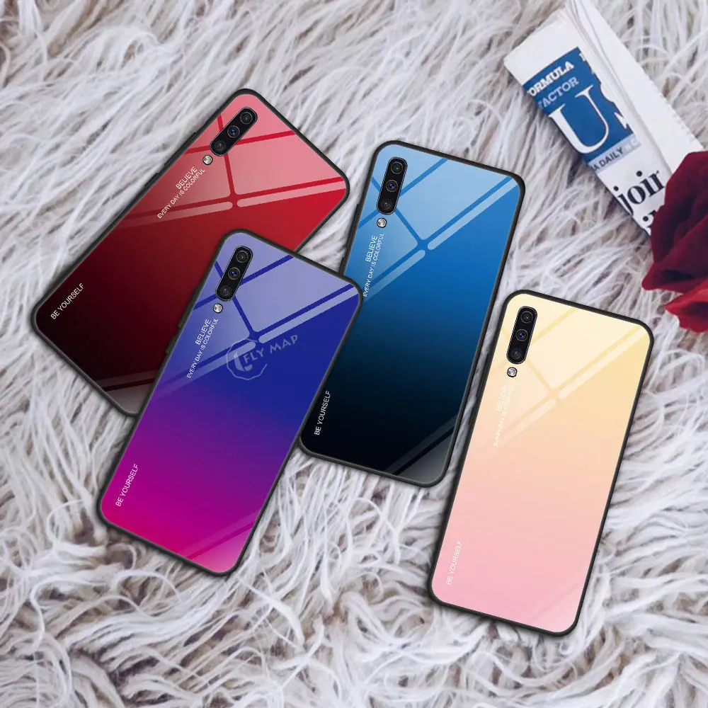 Gradient Aurora for Samsung Galaxy A20 2019 20A A205FD A205FN/DS Tempered Glass Back Case SM-A205FN/DS SM-A205FD Colorful Cover |