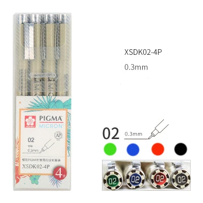 Sakura Pigma Micron тонкая грань ручка комплект для детей 3, 4, 9 разных Цвета профессиональный художественный маркер для манги Comic Pro Кисть для подводки ручка Набор для рисования - Цвет: XSDK02-4P