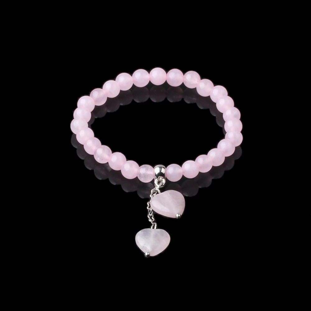 Натуральный розовый камень Бусины браслет для женщина кулон сердце Браслеты и