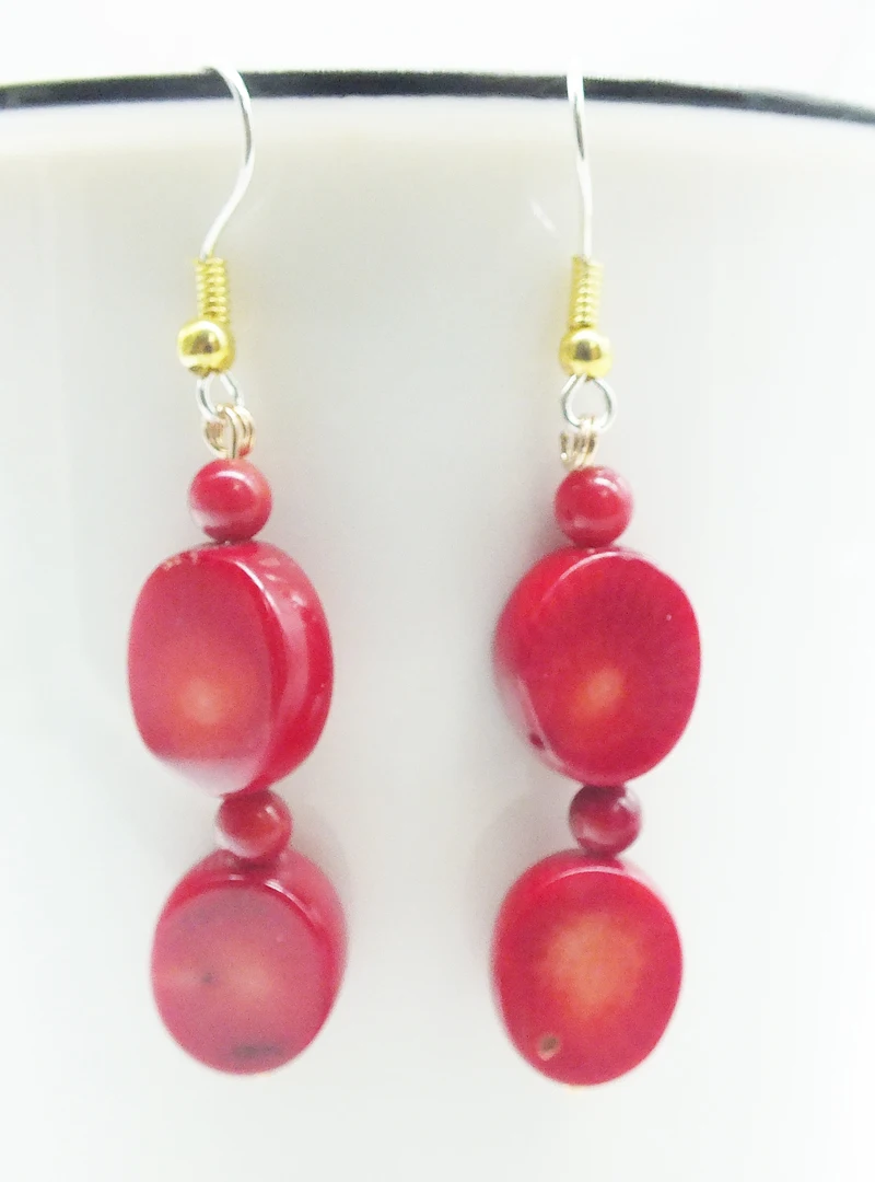 Серьги из натурального красного коралла|Серьги-подвески| |