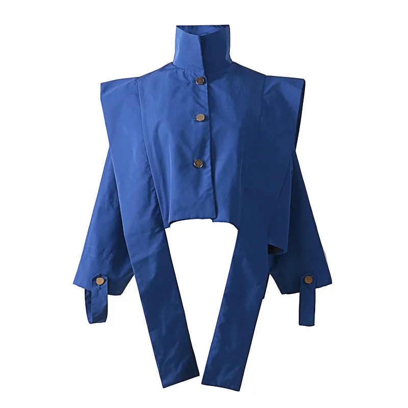 Blue Coat TWOTWINSTYLE, водолазка, куртка, для женщин, пэчворк, нерегулярные, длинный рукав, Женское пальто, Harajuku, осень, мода, одежда, укороченный топ - Цвет: Blue Coat