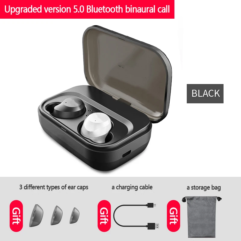 Black plus white Оригинальные Bluetooth 5,0 с сенсорным управлением Hifi наушники с микрофоном IPX7 водонепроницаемые беспроводные наушники стерео микрофон для телефона с зарядкой - Цвет: Black plus white