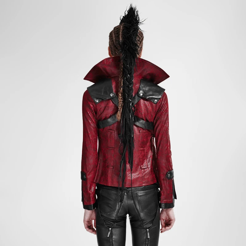 Куртка женская короткая с воротником-стойкой Готическая винтажная кожаная