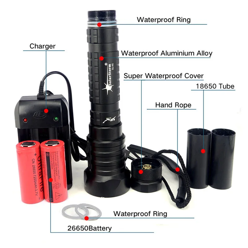 Новый Solarstorm 6000lm Дайвинг 4x CREE XML L2 LED дайв фонарик Torch Light Фонари с Батарея и Зарядное
