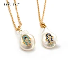 Женское Ожерелье Хамса с длинным жемчугом и цирконом