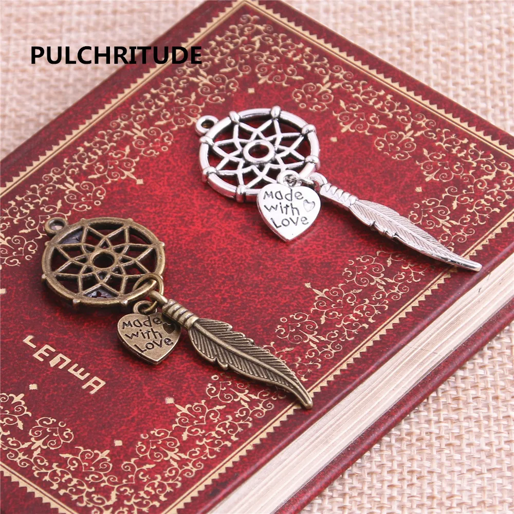 PULCHRITUDE 10 шт./лот Металл Античная бронза серебряное дерево перо синий кулон в виде