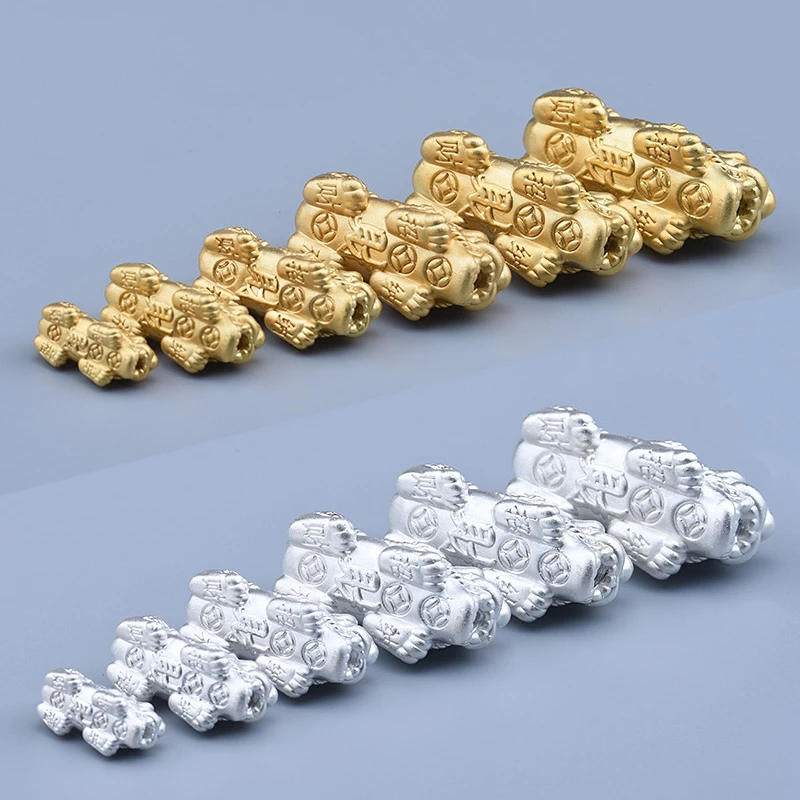 3D 999 серебряные бусины Pixiu, настоящее чистое серебро, бусины Fengshui Pixiu, богатство Piyao, бусины на удачу для богатства, DIY ювелирные изделия