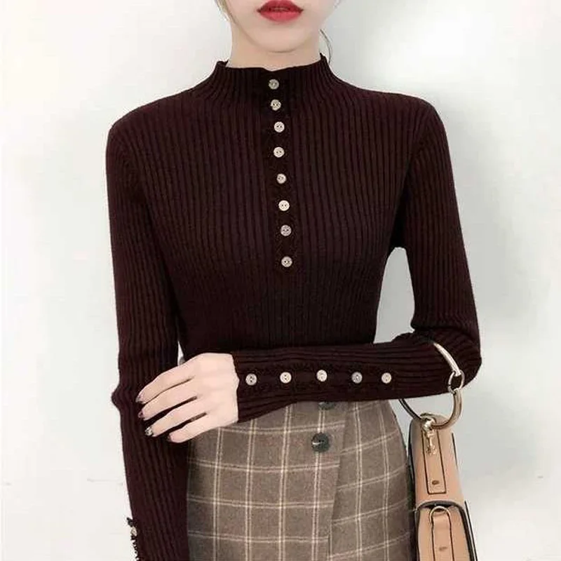 Пуловер женский с высоким воротником Осень-зима 2019 | Женская одежда