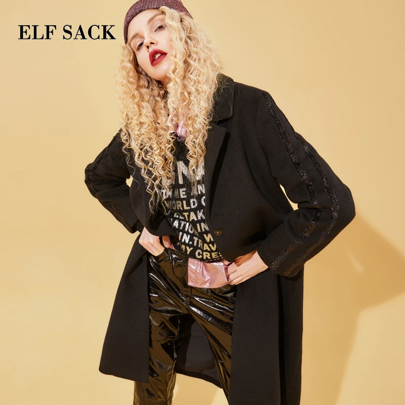 Женское шерстяное пальто ELFSACK повседневное однотонное с широкой талией и