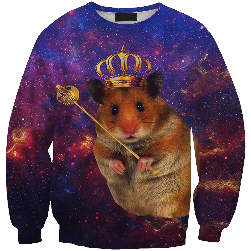 

New arrival fashion Unisex Sweatshirt 3D mouse animal print simple Casual white relaxtion oversized Clothes Free shipping