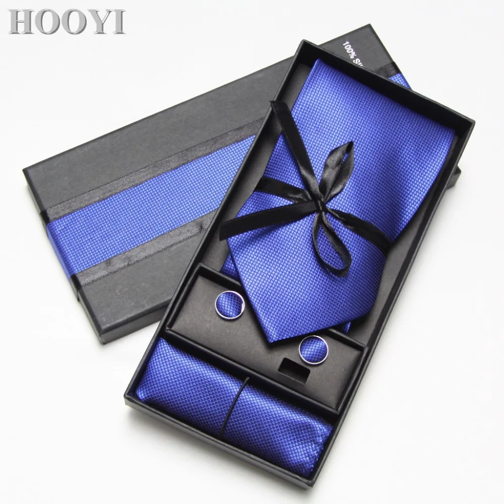 HOOYI 2019 галстуки для мужчин широкий набор галстуков Запонки Карманный платок