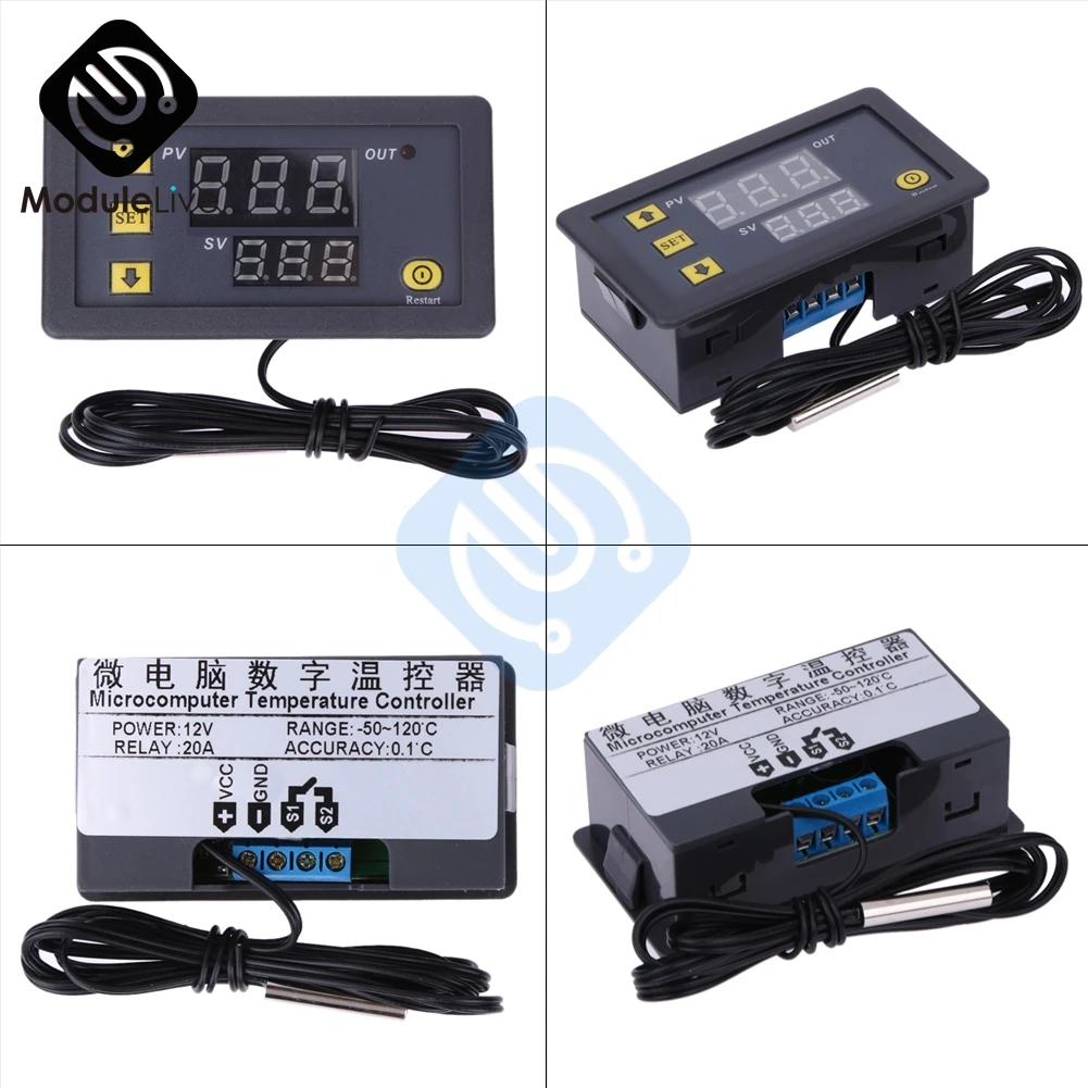 W3230 DC 12V 20A цифровой контроллер температуры красный и синий дисплей 20A-55~ 120 градусов измерения температуры сохранение данных