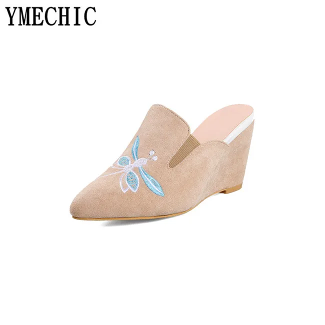Женские туфли на танкетке YMECHIC летние туфли-лодочки черного розового цветов с