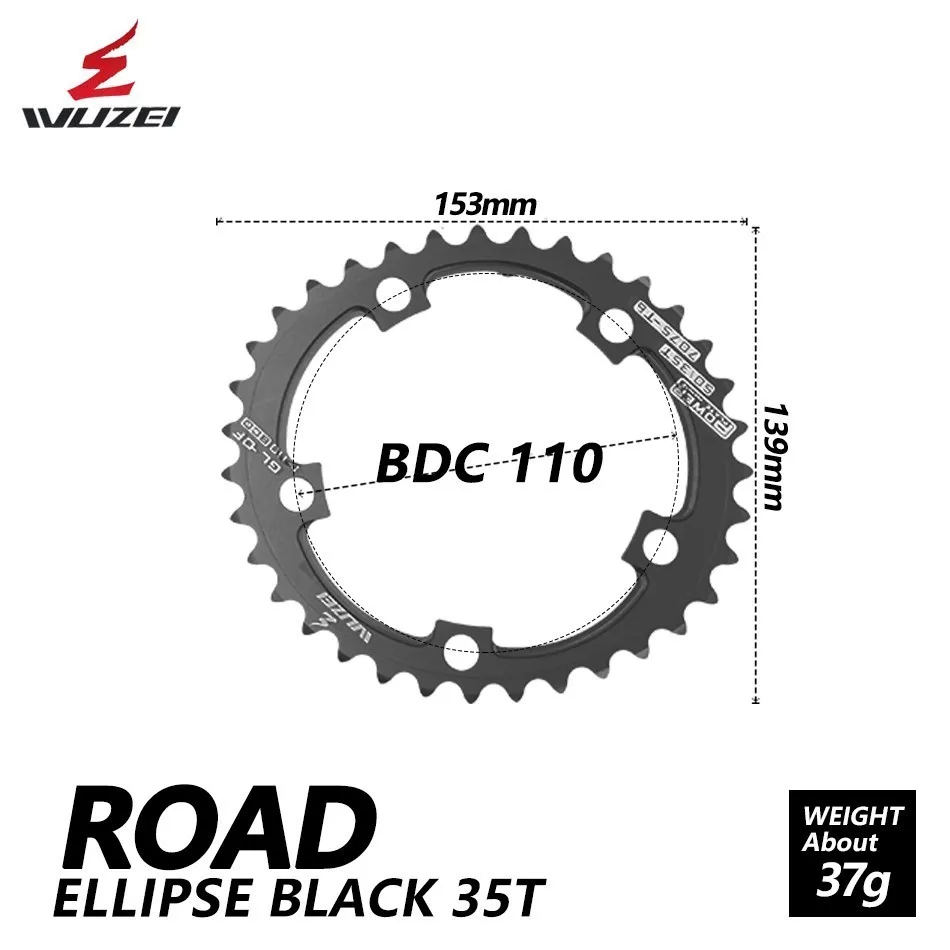 Wuzei Road Bicylcle 110BCD 35/50T Овальный Звездочка комплект велосипед 7075-T6 сплав Сверхлегкий эллипс восхождение Мощность передняя Звездочка пластина - Цвет: BLACK 35T ROAD  1pcs