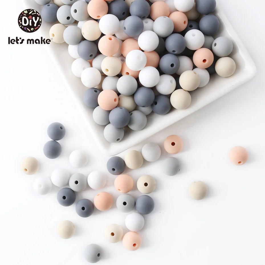 Let's Make-Cuentas de silicona para beb&eacute;s, 12mm, 100 unidades, Serie de 5 colores, regalo para Baby Shower, mordedor de silicona sin BPA, cuentas para manualidades, amuleto de lactancia-4