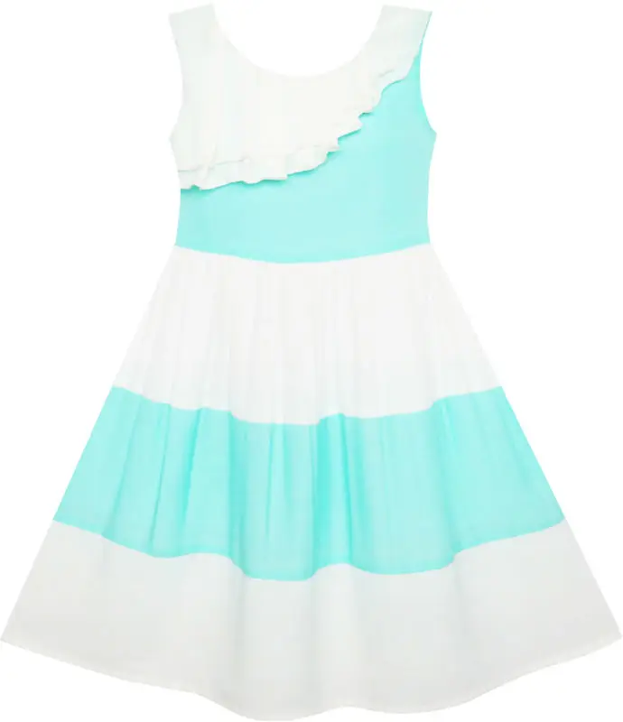 Sunny Fashion платья для девочек Плиссированный Воротник Цветной блок Шифон Sundress 2020