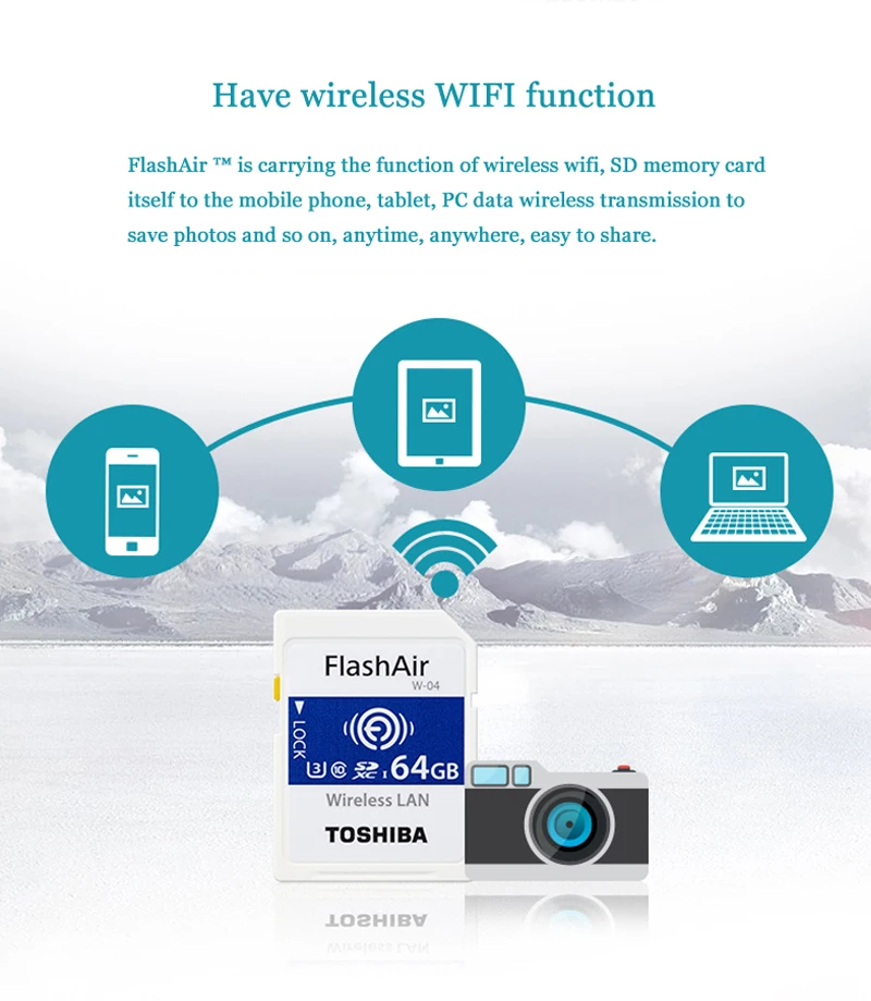 TOSHIBA Wi-Fi карта памяти 16G 32G 64G W-04 wifi SD карта FlashAir класс 10 Флэш-карта камеры wifi Скачать фото видео на телефон