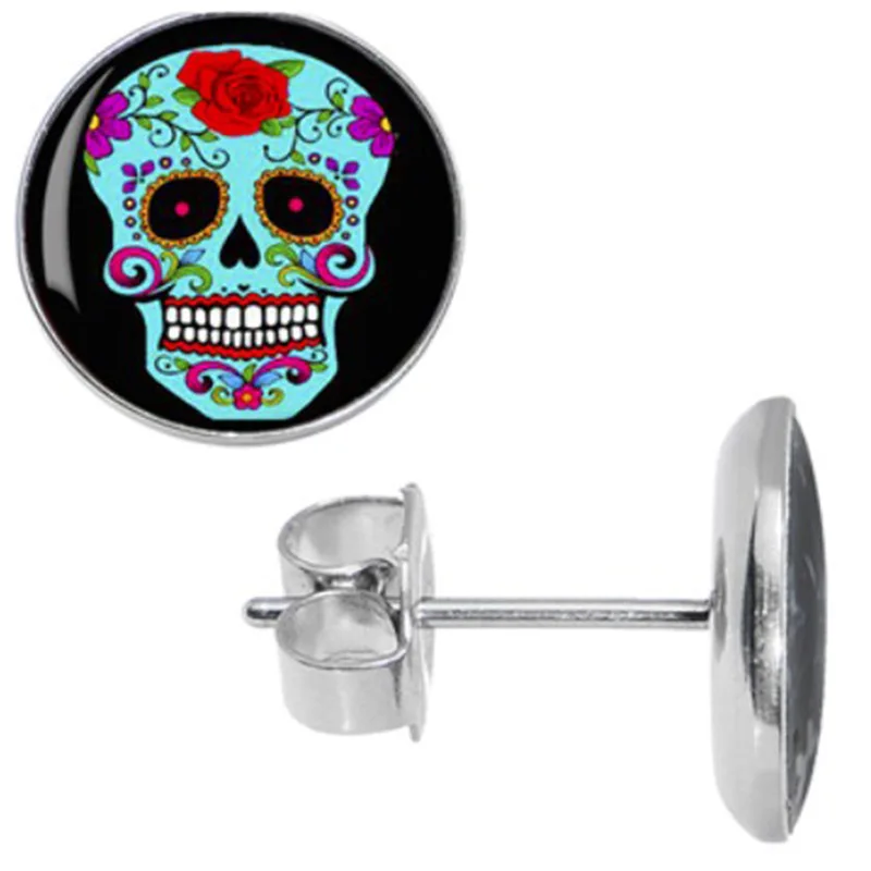 Оптовая продажа серьги-гвоздики Aqua сахарный череп из нержавеющей стали