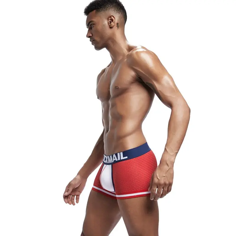 JOCKMAIL, новинка, нижнее белье для мужчин, боксеры, сетка, u-образный мешочек, сексуальные подштанники, Cueca, хлопковые трусы, боксерские шорты для геев, мужские трусы, цветные