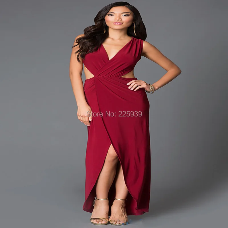Sexy Evening Dresses No Train V Neck Cap Sleeves Cut Out Waist Full Length A Line Long Elegant Red Fashion For Party Gowns | Свадьбы и
