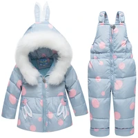 30 winter russia children snowsuit clothing set 80 duck down pants jacket for baby girls boys coat pony overcoat rabbit ear