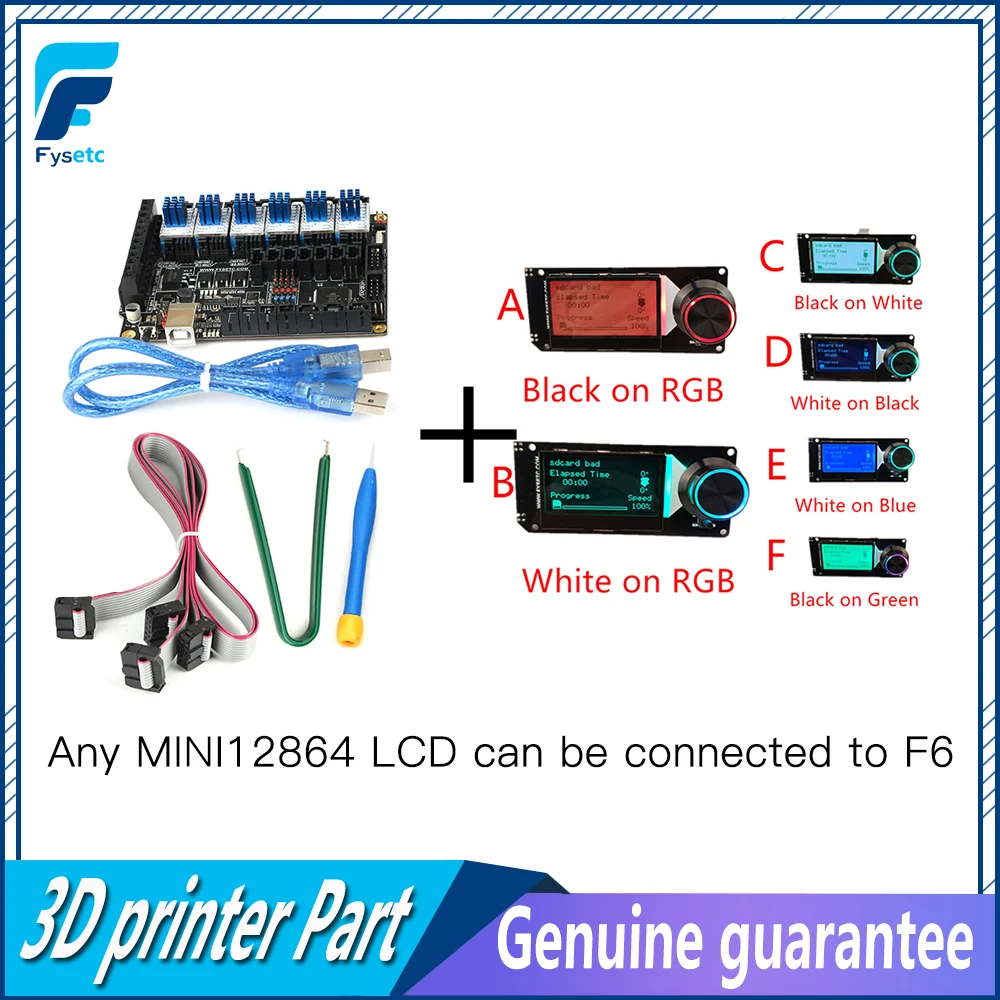 FYSETC F6 V1.3 плата + MINI12864 ЖК-дисплей mini 12864 6 шт. TMC2208 V1.2 Драйвер шагового двигателя для