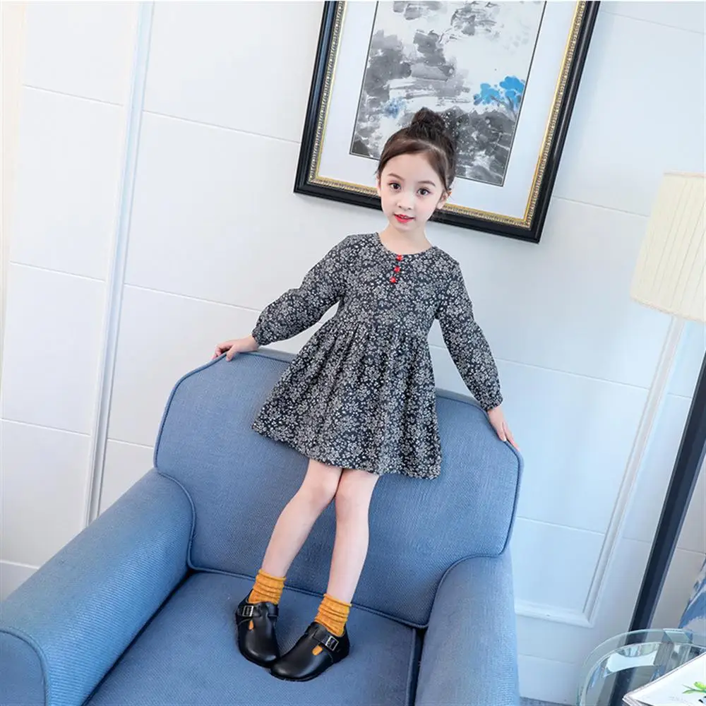 2018 New Girls Autumn Cotton Floral Lady Long Sleeve Button A - Line Children's Dress | Детская одежда и обувь