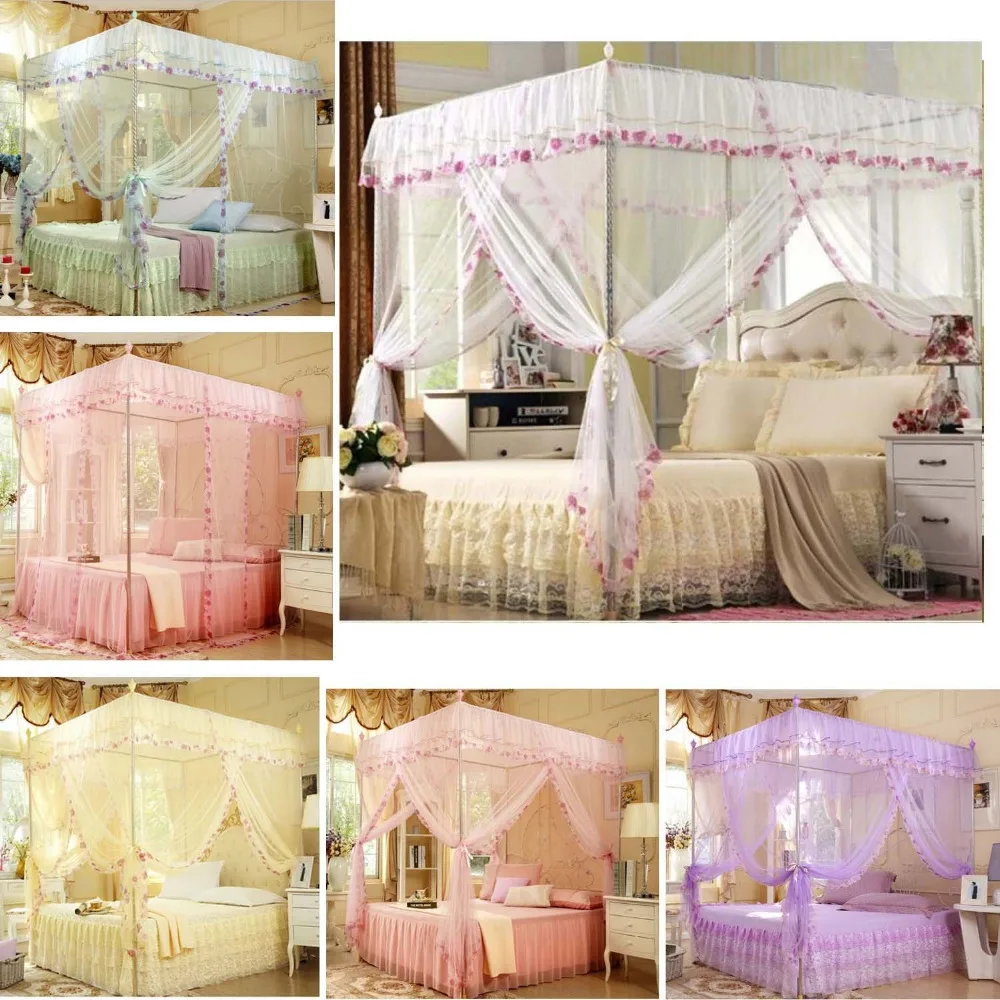 Принцесса 4 угловая кровать навес москитная сетка двойной Полный/Queen King все