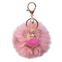 hot sale real big fox fur pompom ball keychain fluffy fox fur keyring cute ballet girl handbag car keychains pendant decorations