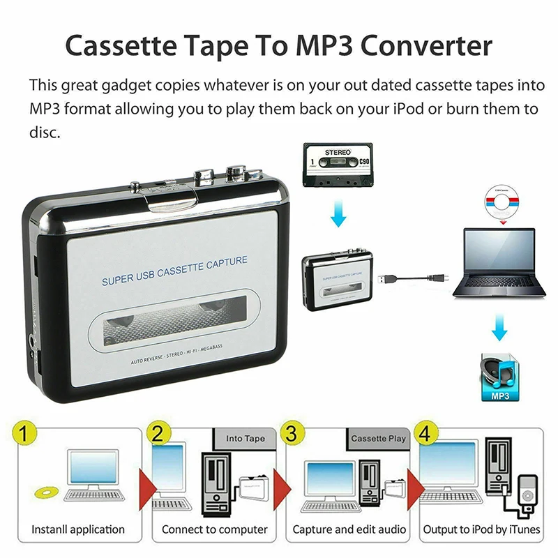 USB 2 0 портативная лента для ПК Супер кассеты MP3 аудио музыки CD цифровой