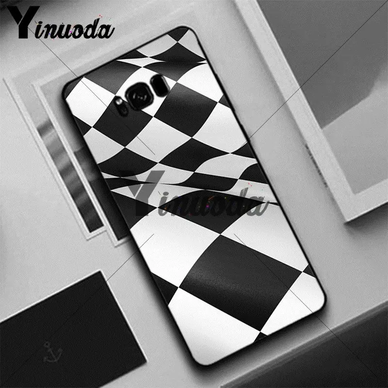 Yinuoda чехол в клетку черный и белый для Samsung S5 S6 S7 S8 S9 S6plus S7plus S8plus S9plus S6edge S7edge