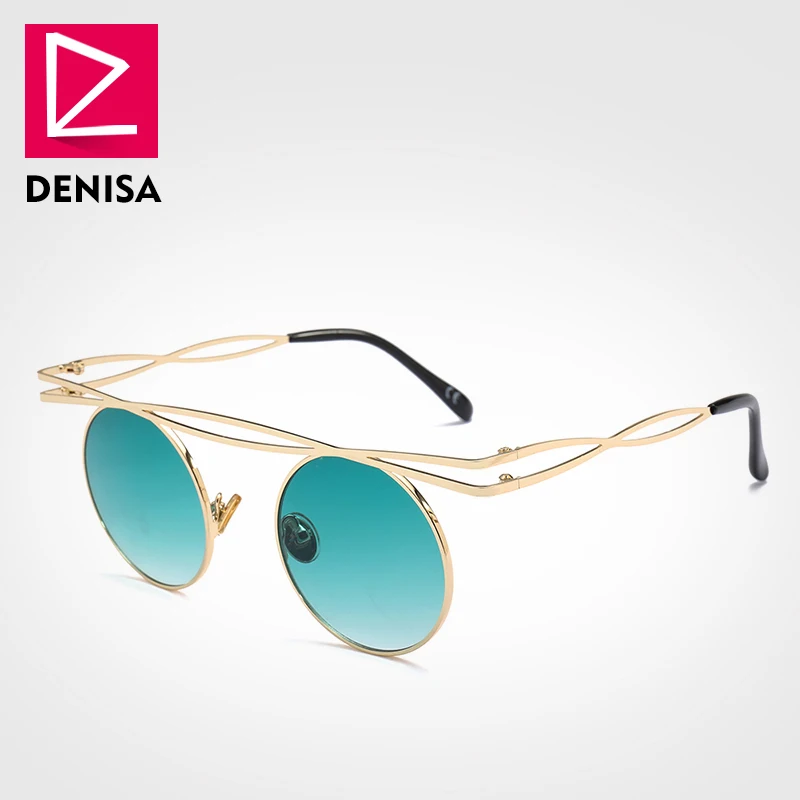 Green Sunglasses DENISA, люксовый бренд, стимпанк, маленькие круглые солнцезащитные очки для женщин, Модные Винтажные красные солнцезащитные очки для мужчин, UV400, lunette de soleil, G23027 - Цвет линз: Green Sunglasses