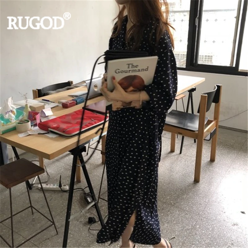 Женское винтажное платье в горошек RUGOD модное ТРАПЕЦИЕВИДНОЕ ПЛАТЬЕ до щиколотки