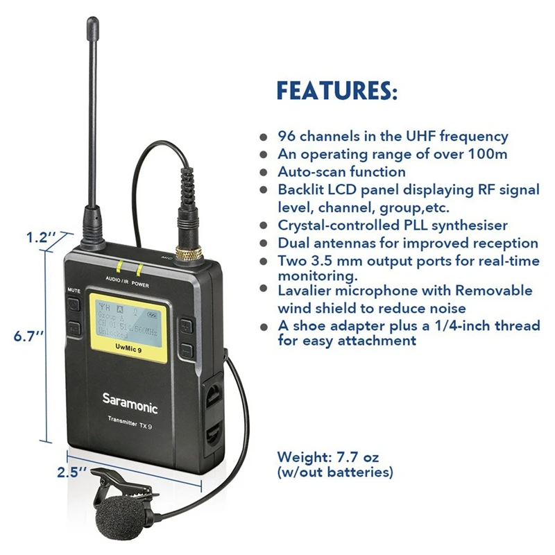 Saramonic Uwmic9 96 канальный Uhf Беспроводной петличный микрофон Системы два передатчика