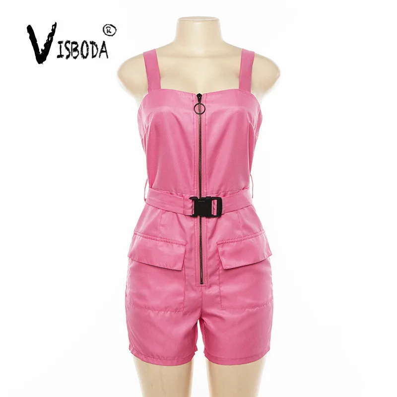 Женский Повседневный комбинезон с ремешком пряжкой Женская мода на молнии