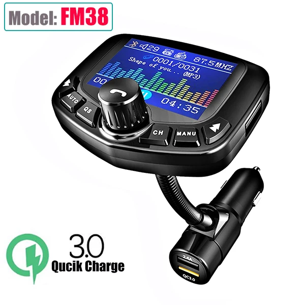 FM38 Автомобильное зарядное устройство комплект Bluetooth fm-передатчик модулятор Автомобильный адаптер 3 USB порта AUX порт QC3.0 TF карта с экраном 1,8 дюйма - Название цвета: FM38