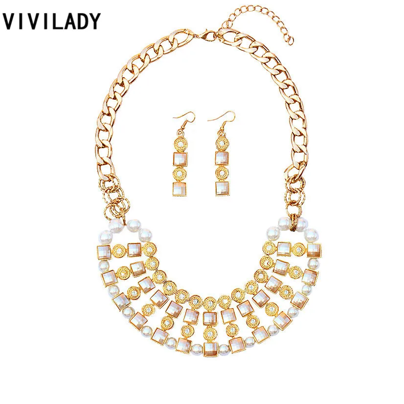 VIVILADY День матери женщин Ювелирные наборы Стразы Имитация жемчуга металлическая
