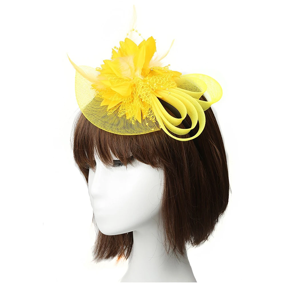 Women's Small hairpin feather hat Yellow | Красота и здоровье