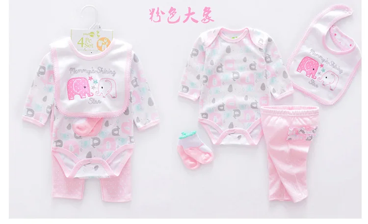 Розовый мультфильм 4 шт./лот 50-57 см возрожденная силиконовая Детская кукла одежда bebe детский Модный комбинезон+ носки куклы аксессуары bonecas подарок