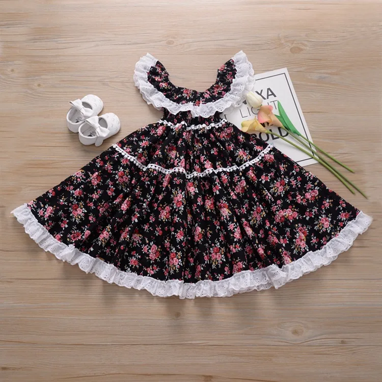 Lovely Girls Baby Floral Hollow Out Ruffles Vintage Toddler Clothes Shoulderless Ins Sweet Kids Summer Party Princess Dress | Детская