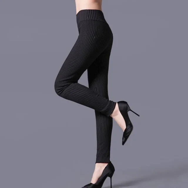 YSDNCHI High Waist Women Trousers Workout Pencil Pants Elastic Legging Printed Skinny Stripe Black Ankle Length 5