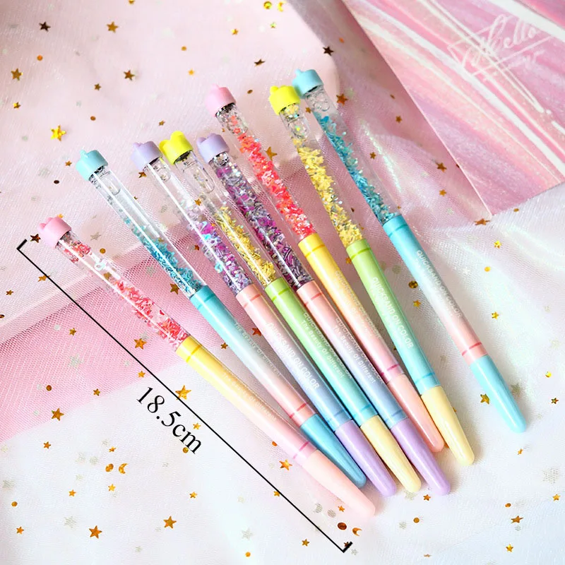 Перо-расческа Fairy Stick с гелевыми чернилами 0.5 мм с песчаным блеском, звездами и сердечками, ручки Kawaii, разноцветные шарики в радужных тонах для девочек, подарок, школьные принадлежности.