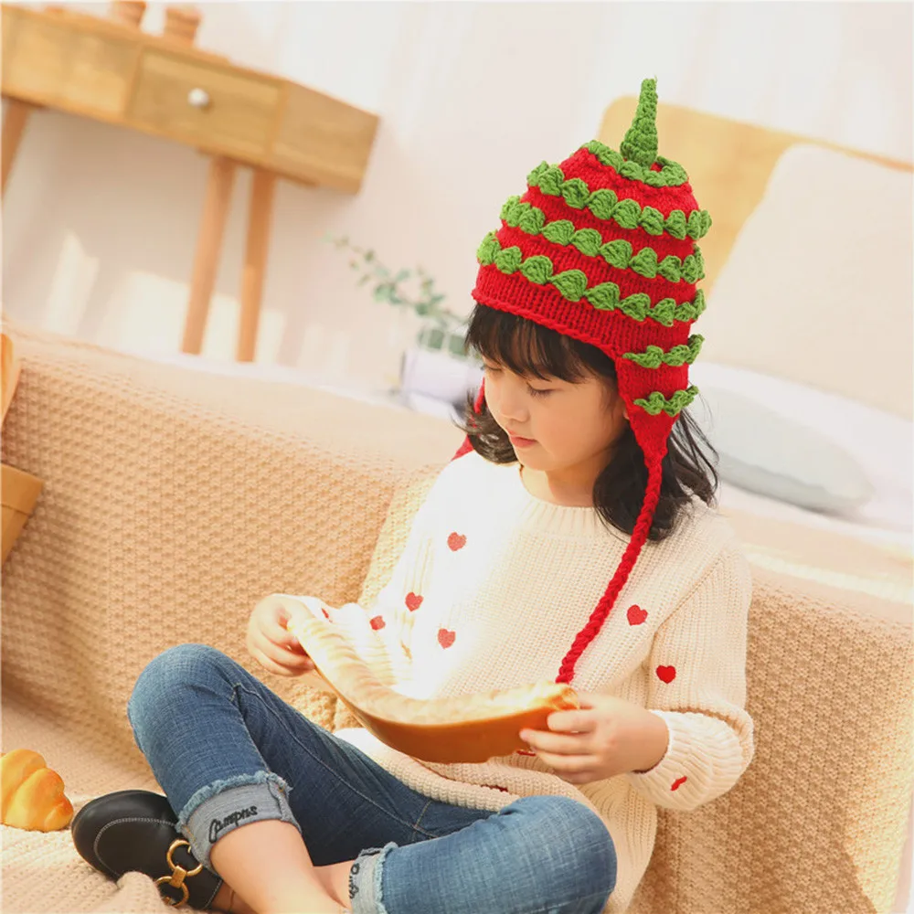 Hot Sale Bomber Hats Ear Protectors Hat Cable Women Knitted Acrylic Bobble Plain Children Beanie Warm Winter Pom Cap11.5 | Аксессуары