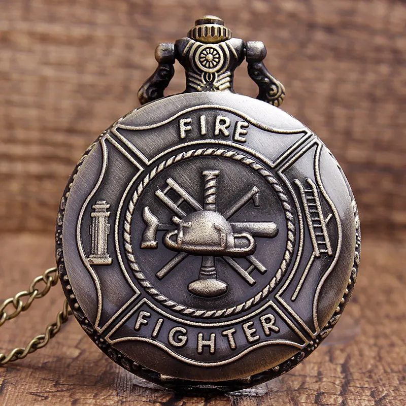 Кварцевые карманные часы Fire Fighter винтажные Ретро с бронзовым кулоном и цепочкой