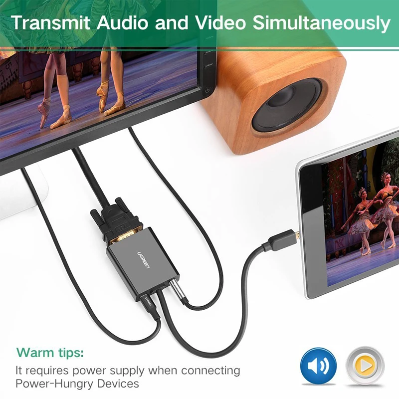 Ugreen Active Micro HDMI в VGA видео адаптер с 3 5 мм аудио и микро USB питания для ультрабуков